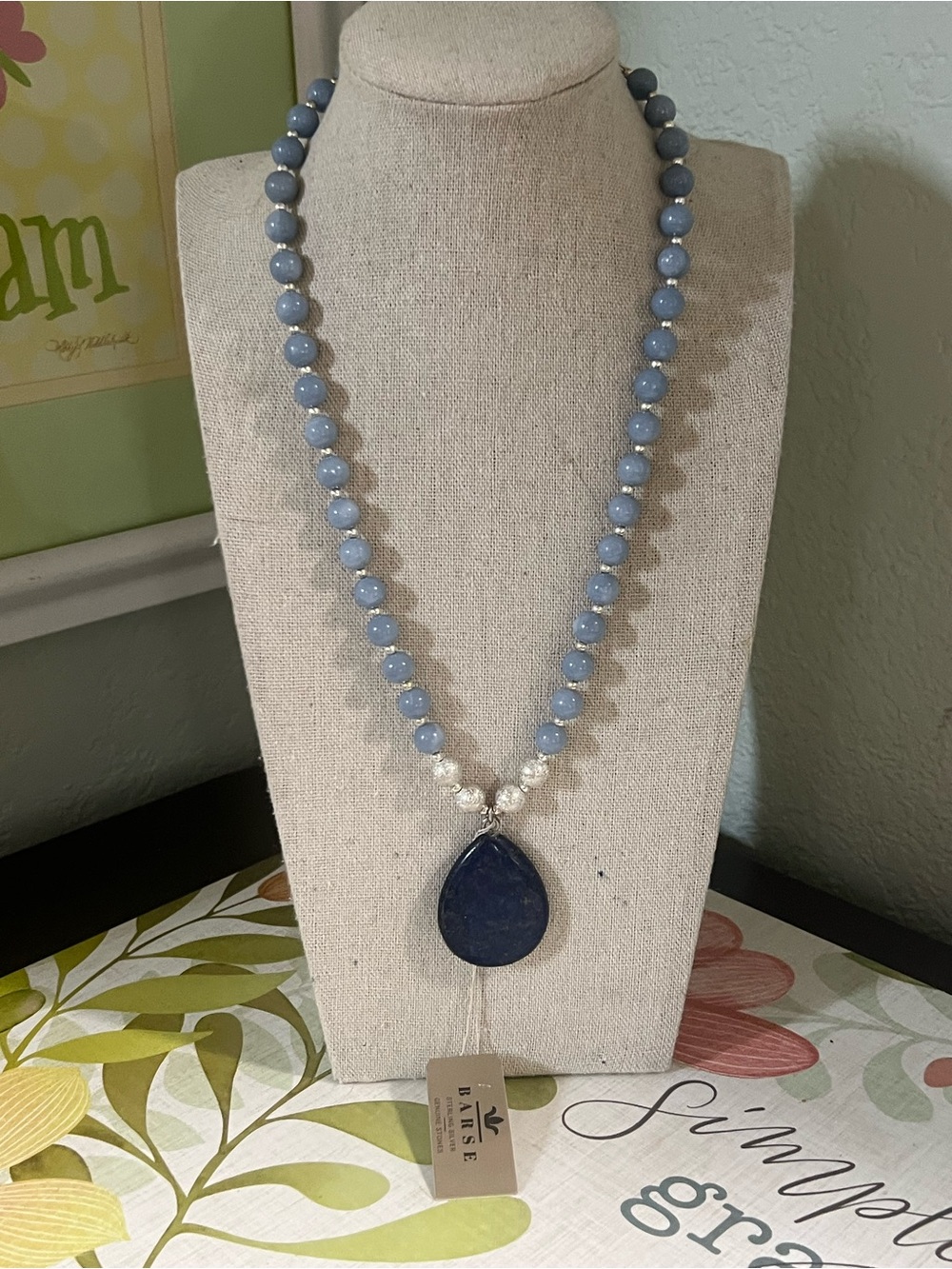 NWT Genuine Barse Denim Blue Angelite and Lapis Pendant Silver Necklace #BJNK - Picture 7 of 8